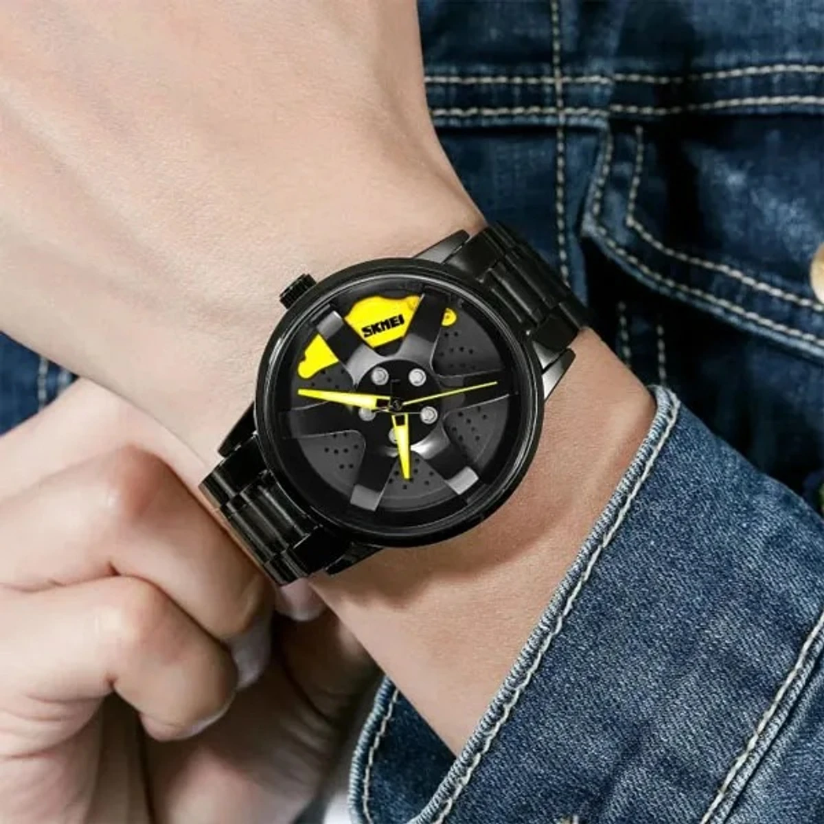 SKMEI WATCH MODEL 1787 CHAIN BLACK DIAL BLACK OR  YELLOW   COLOUR WATCH FOR MAN + এক পিস ব্যাটারি ফ্রি