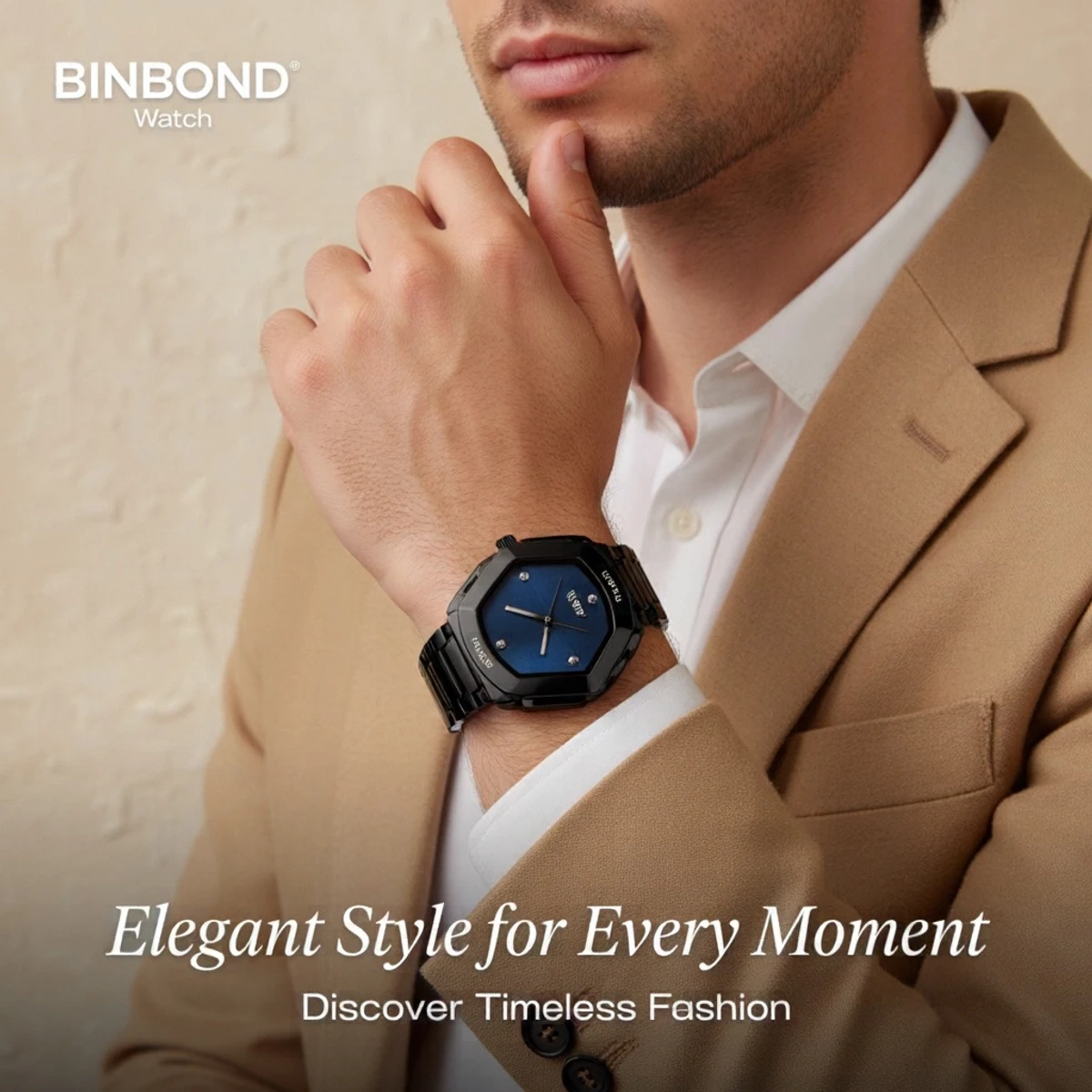 BINBOND WATCH MODEL - 1290 BLACK CHAIN DIAL BLUE COLOUR WATCH FOR MAN LOCK PUSH + এক পিস ব্যাটারি ফ্রি