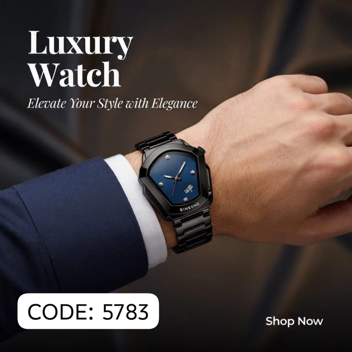 BINBOND WATCH MODEL - 1290 BLACK CHAIN DIAL BLUE COLOUR WATCH FOR MAN LOCK PUSH + এক পিস ব্যাটারি ফ্রি