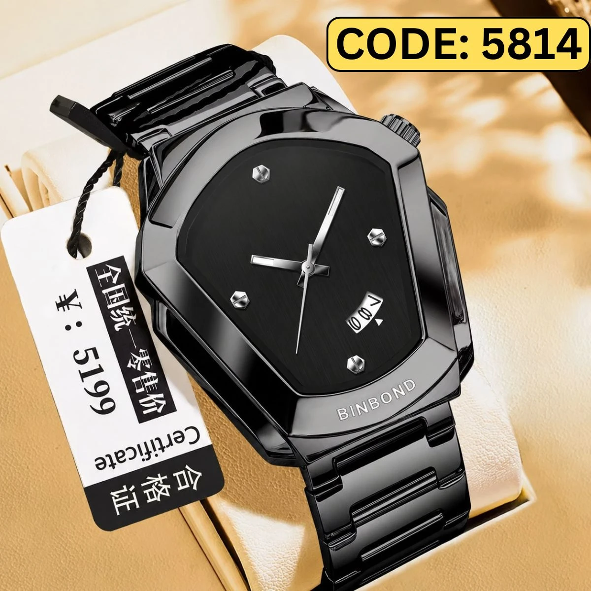 BINBOND WATCH MODEL - 1290 FULL BLACK COLOUR WATCH FOR MAN LOCK PUSH + এক পিস ব্যাটারি ফ্রি