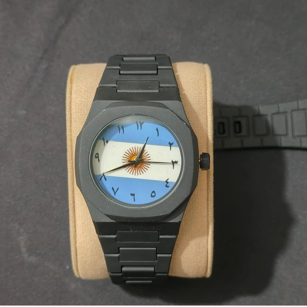 Exclusive Argentina Flag World Cup Football Watch for Men -  Black Matte Finish Fiber Look Arabic Numeral Dial Wrist Watch - + এক পিস ব্যাটারি ফ্রি
