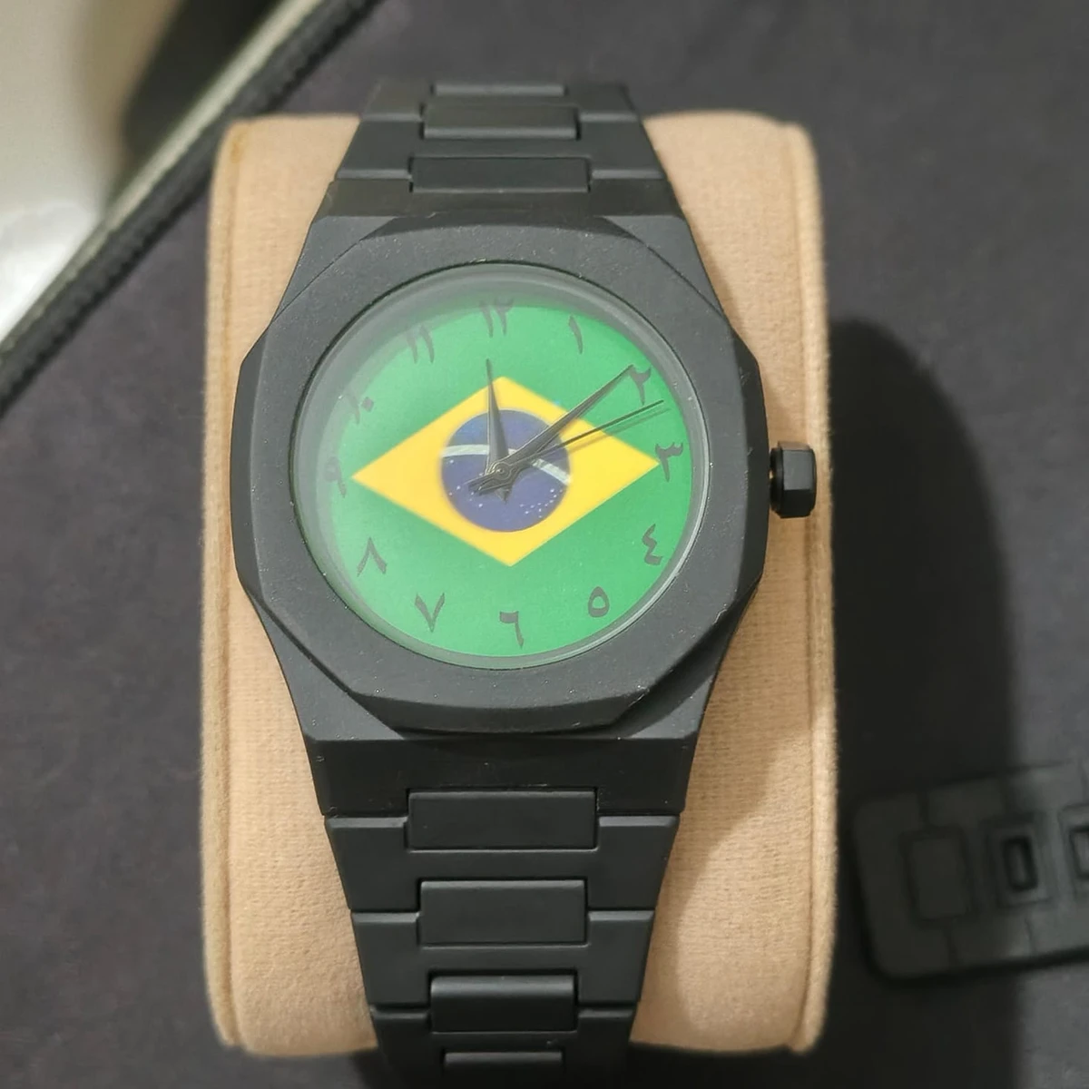 Exclusive Brazil Flag World Cup Football Watch for Men - Black Matte Finish Fiber Look Arabic Numeral Dial Wrist Watch - + এক পিস ব্যাটারি ফ্রি
