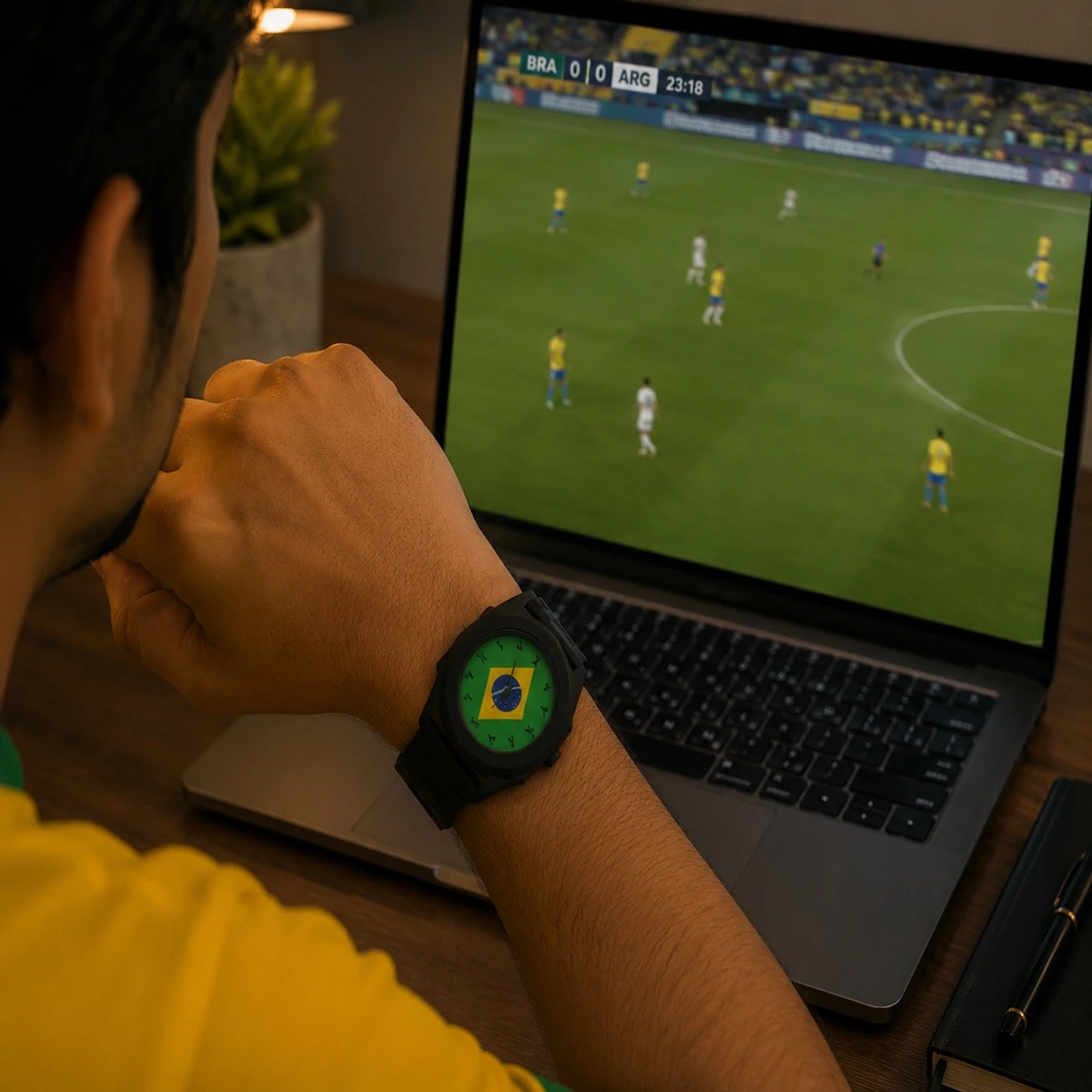 Exclusive Brazil Flag World Cup Football Watch for Men - Black Matte Finish Fiber Look Arabic Numeral Dial Wrist Watch - + এক পিস ব্যাটারি ফ্রি