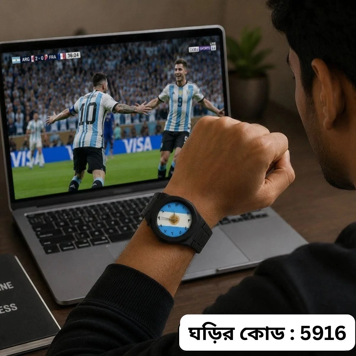 Exclusive Belt Watch Argentina Flag World Cup Football Watch for Men Belt Watch + এক পিস ব্যাটারি ফ্রি