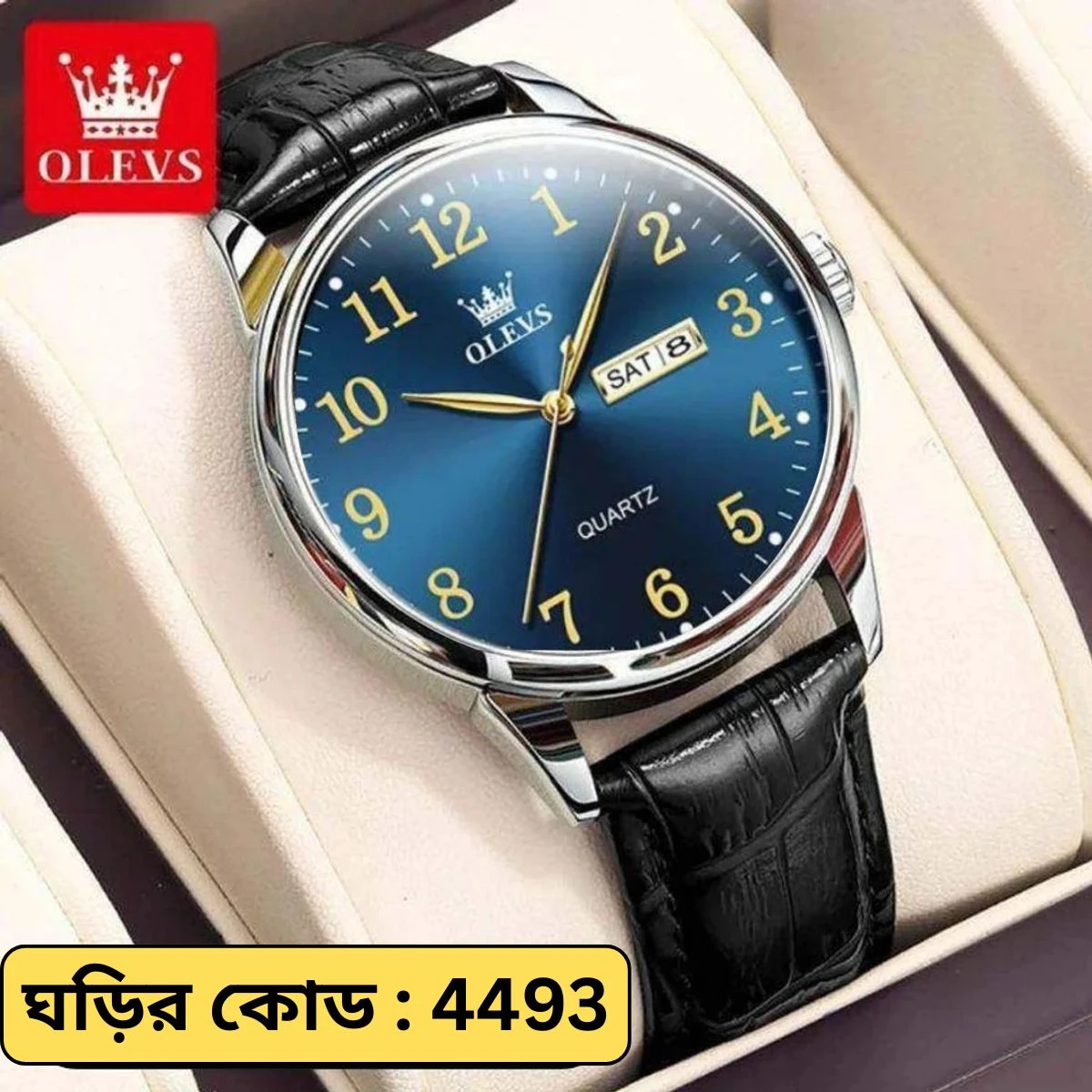 OLEVS WATCH MODEL 5535 FASHION WATCH FOR MEN BELT BLACK DIAL BLUE  COLOUR WATCH - MAN WATCH -DATE OR BAR SHOHO