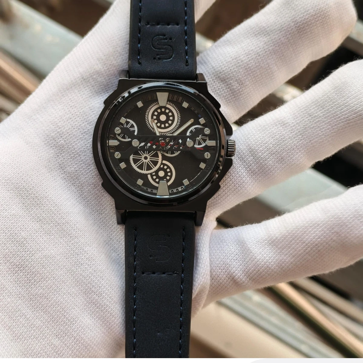 Sober Watch Model 980 Premium Watch Belt Navey Blue  Dial Black Colour Watch For Man