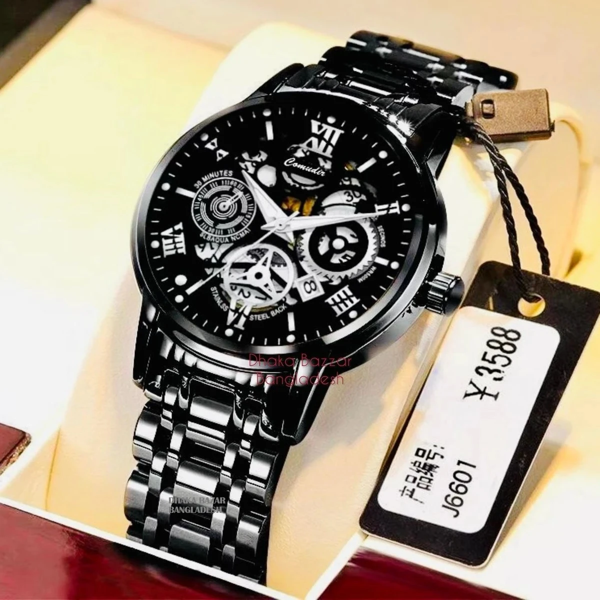 Luxury Watch Model 101 Full Black Colour Dial Black White Watch For Man + এক পিস ব্যাটারি ফ্রি।