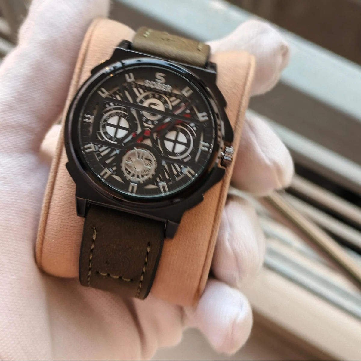 Sober Watch Model 890 Premium Watch Belt Olves Green Dial Black Colour Watch For Man + এক পিস ব্যাটারি ফ্রি।