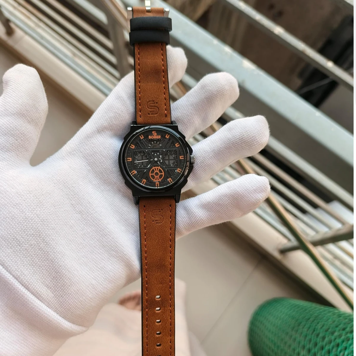 Sober Watch Model 890 Premium Watch Belt Brown  Dial Black Colour Watch For Man + এক পিস ব্যাটারি ফ্রি।