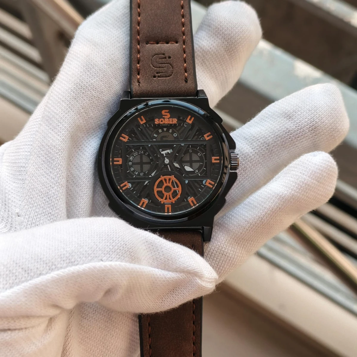 Sober Watch Model 890 Premium Watch Belt Coffee Dial Black Colour Watch For Man  + এক পিস ব্যাটারি ফ্রি।