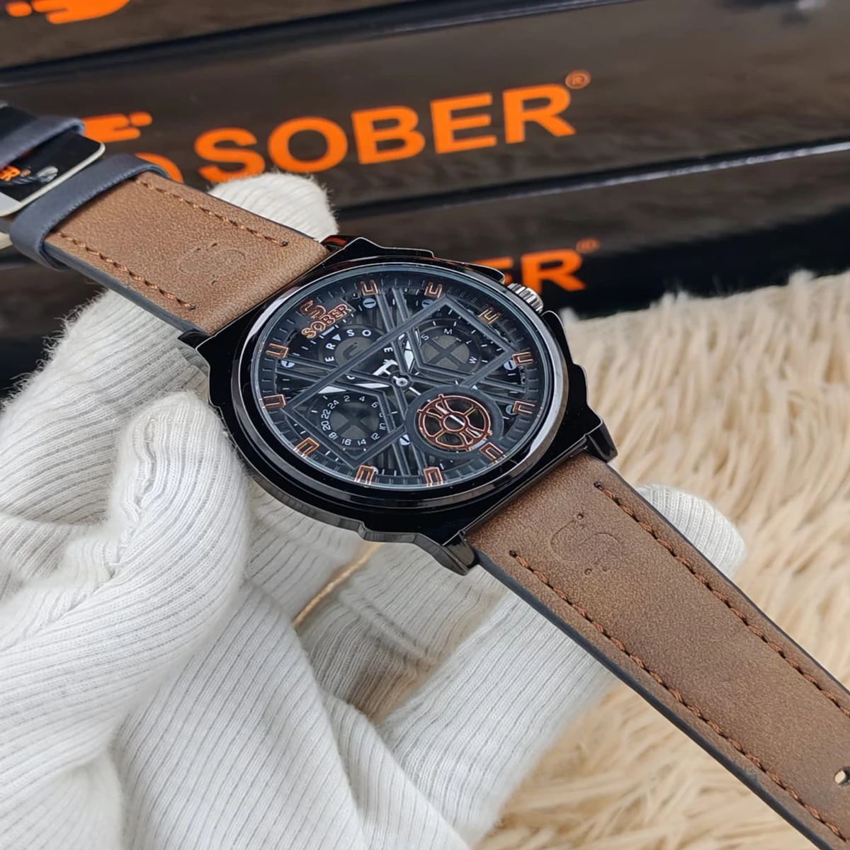 Sober Watch Model 890 Premium Watch Belt Coffee Dial Black Colour Watch For Man  + এক পিস ব্যাটারি ফ্রি।