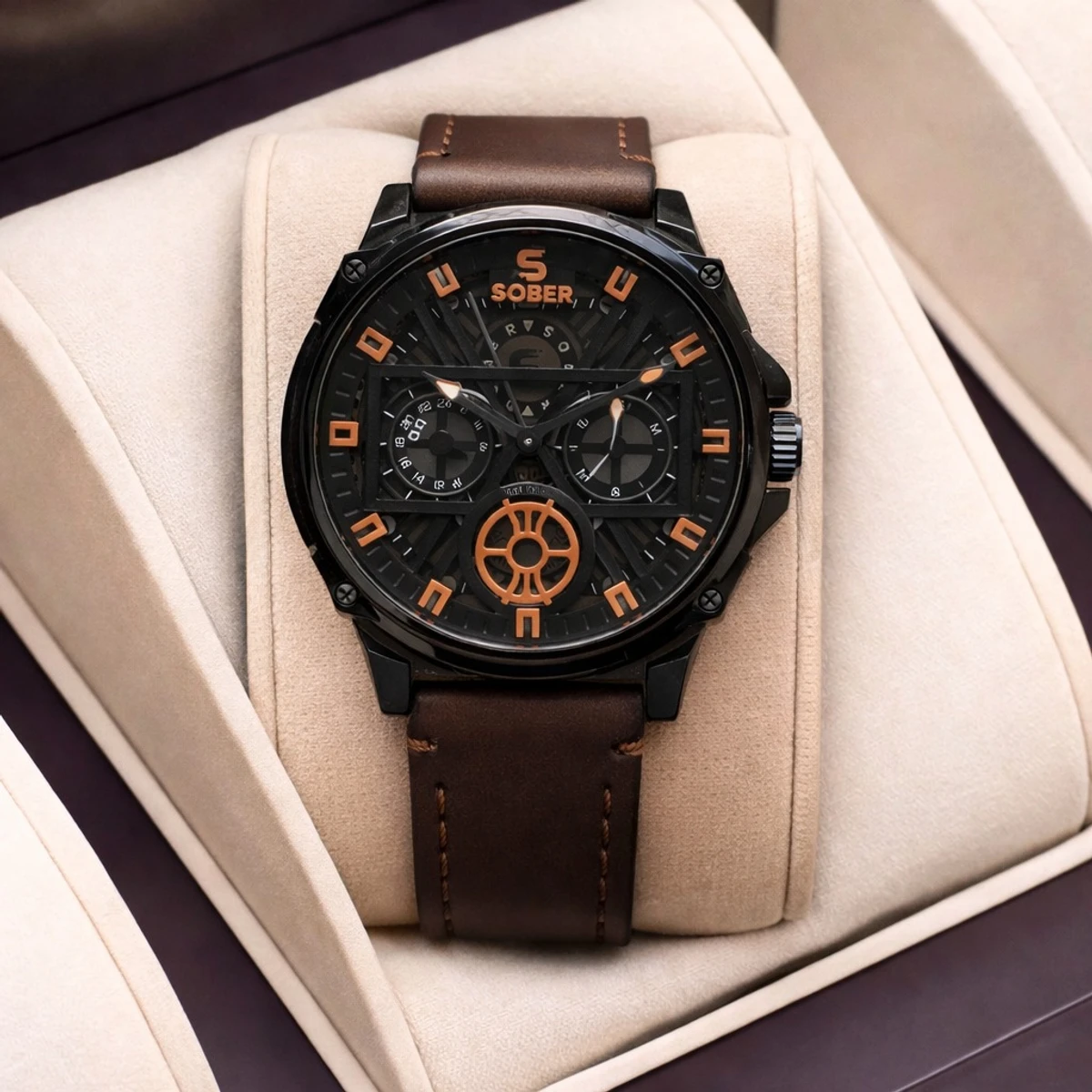 Sober Watch Model 890 Premium Watch Belt Coffee Dial Black Colour Watch For Man  + এক পিস ব্যাটারি ফ্রি।