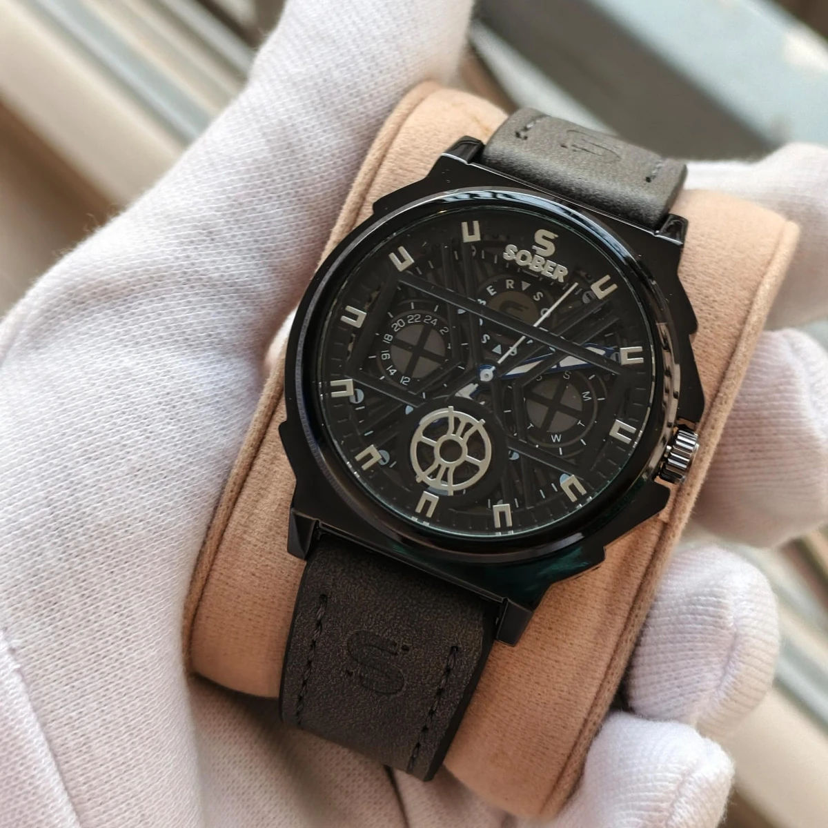 Sober Watch Model 890 Premium Watch Belt Ash Dial Black Colour Watch For Man + এক পিস ব্যাটারি ফ্রি।