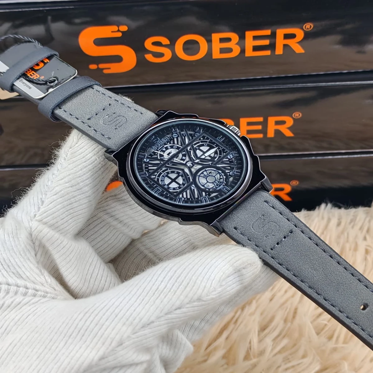 Sober Watch Model 890 Premium Watch Belt Ash Dial Black Colour Watch For Man + এক পিস ব্যাটারি ফ্রি।