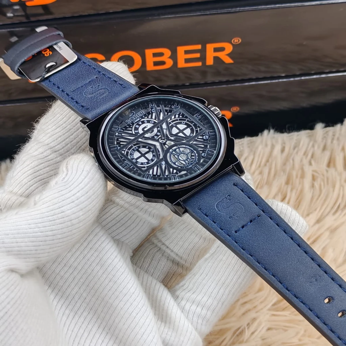 Sober Watch Model 890 Premium Watch Belt Blue Dial Black Colour Watch For Man + এক পিস ব্যাটারি ফ্রি।