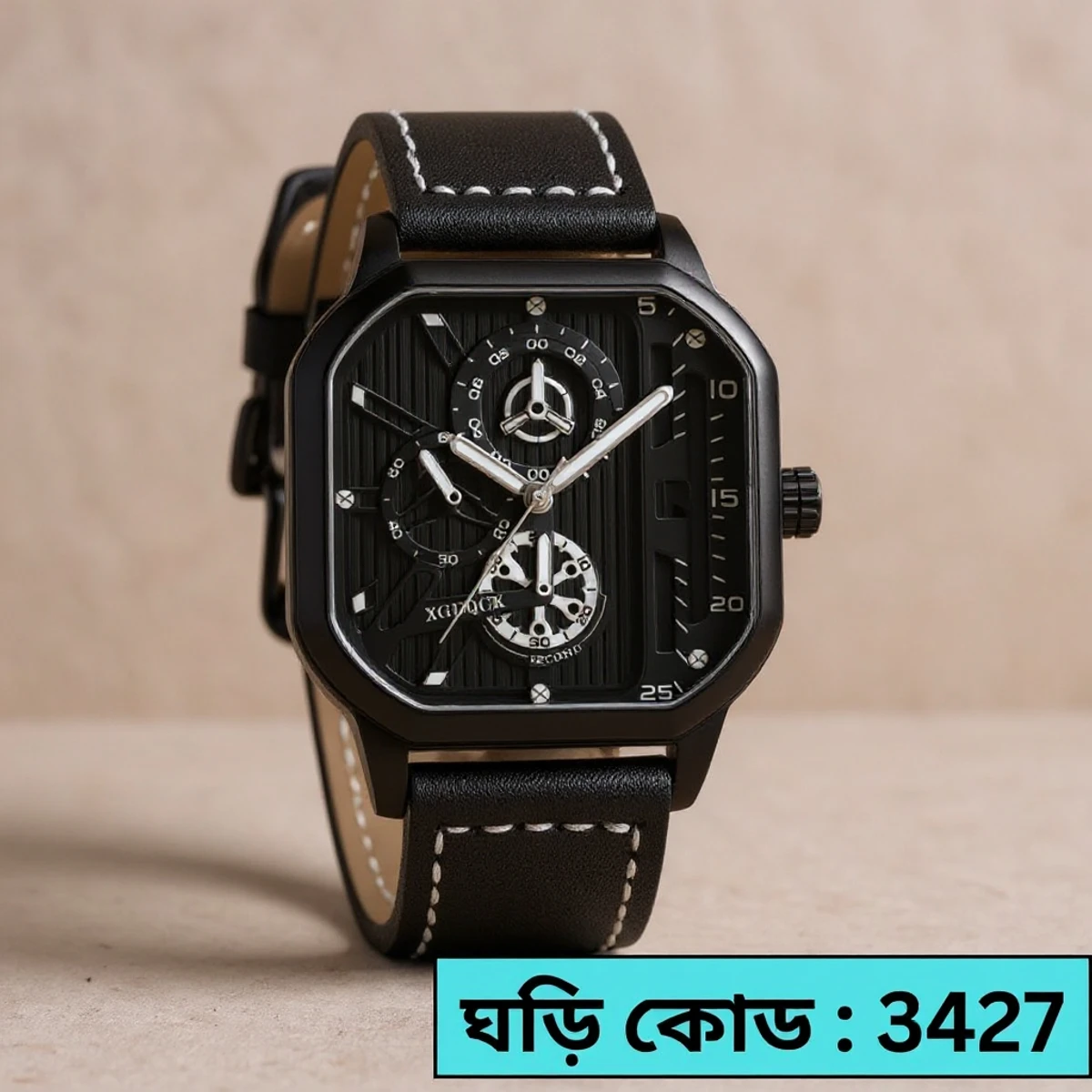 TRSOYE WATCH FULL BLACK WATCH DIAL AR KATA GULOW WHITE HOBE