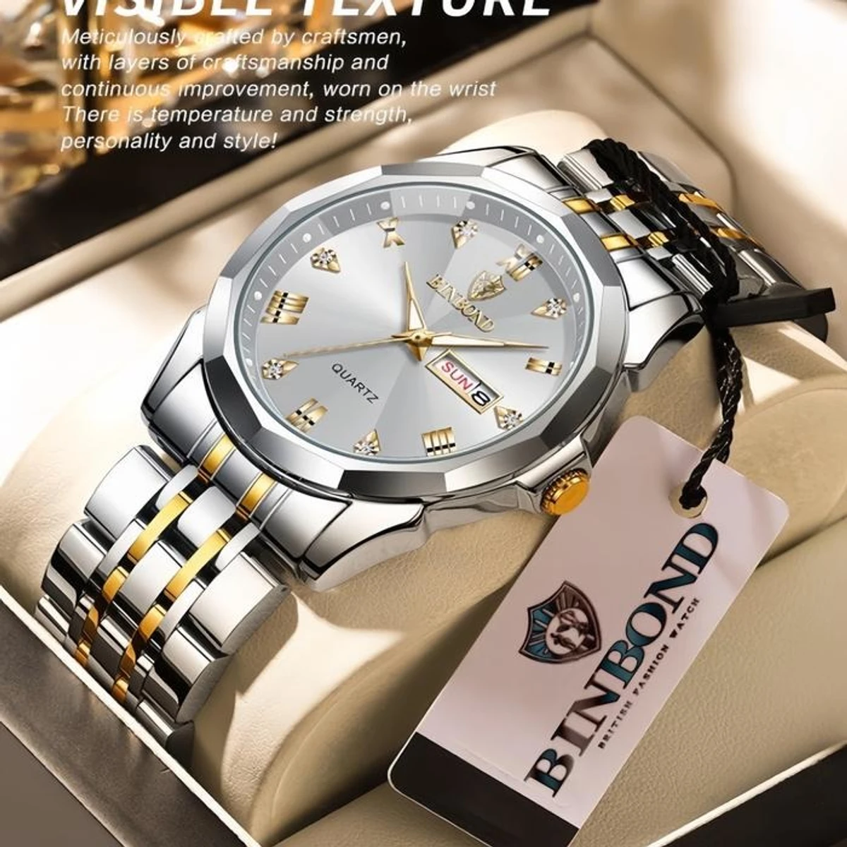 BINBOND WATCH MODEL - 8080 TOTON AR DIAL WHITE COLOUR WATCH FOR  MAN  LOCK PUSH + এক পিস ব্যাটারি ফ্রি