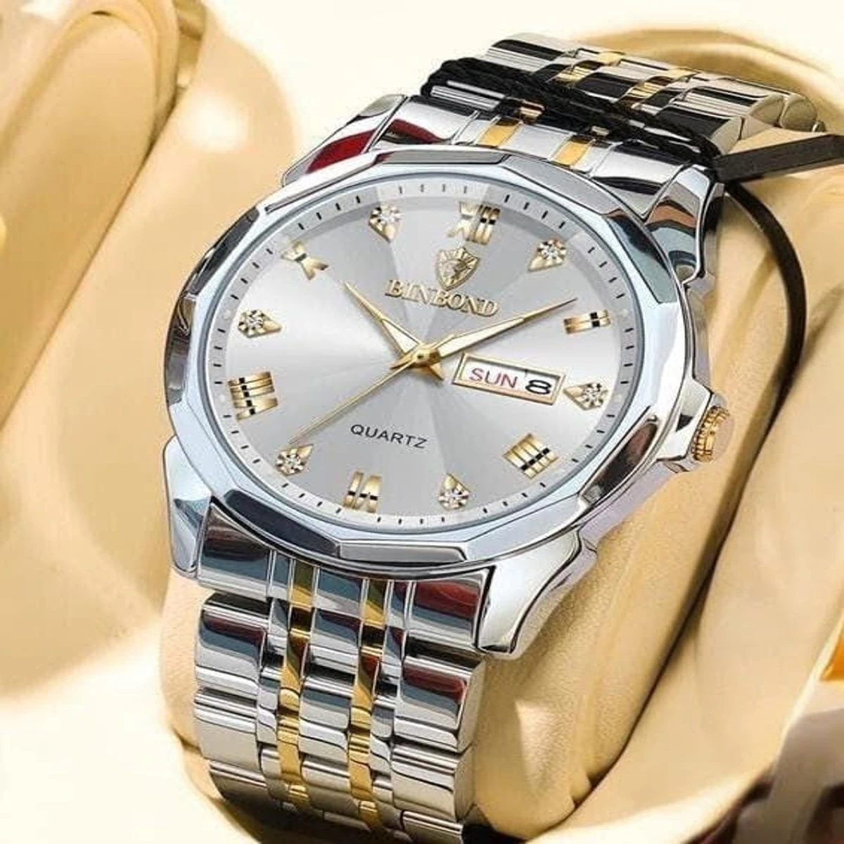 BINBOND WATCH MODEL - 8080 TOTON AR DIAL WHITE COLOUR WATCH FOR  MAN  LOCK PUSH + এক পিস ব্যাটারি ফ্রি