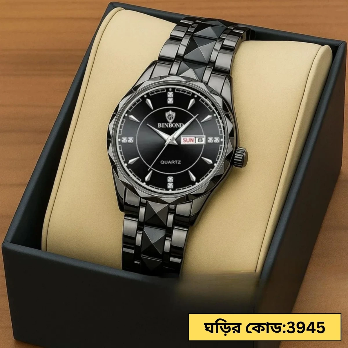 Luxury Binbond Stainless Steel Classic Waterproof Watch for Women Full black