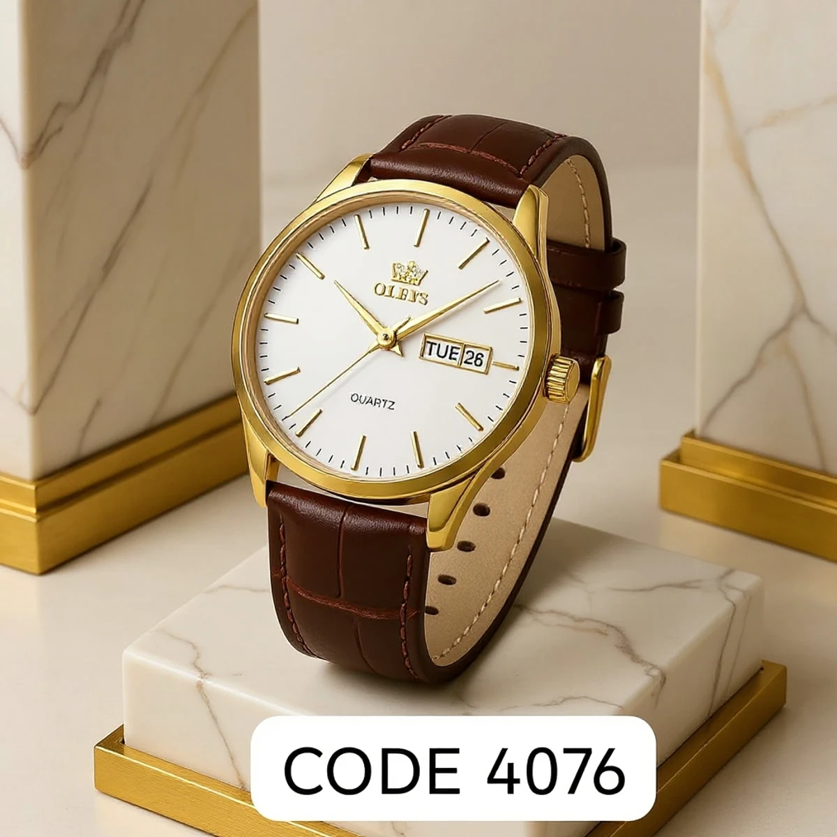 OLEVS WATCH MODEL 6898 FASHION WATCH FOR MEN BELT BROWN DIAL WHITE COLOUR WATCH FOR MEN