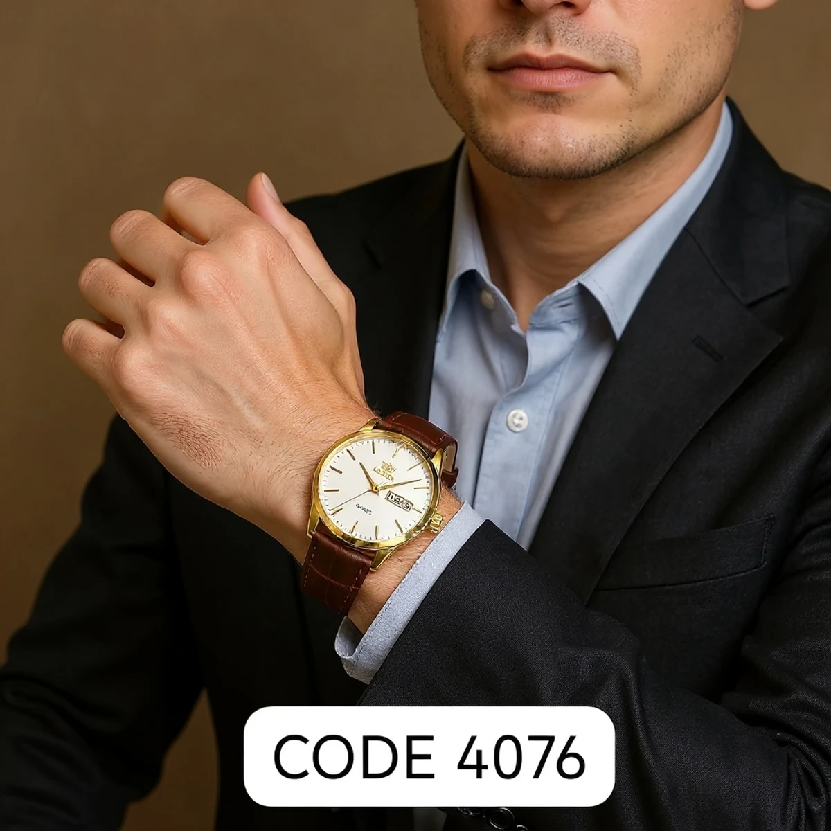 OLEVS WATCH MODEL 6898 FASHION WATCH FOR MEN BELT BROWN DIAL WHITE COLOUR WATCH FOR MEN