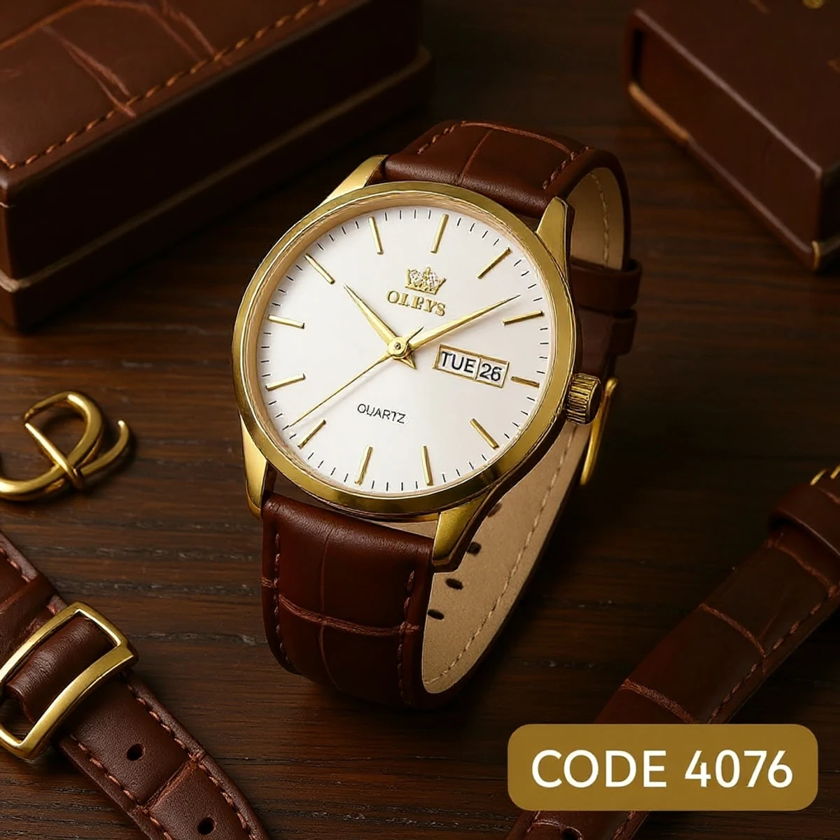 OLEVS WATCH MODEL 6898 FASHION WATCH FOR MEN BELT BROWN DIAL WHITE COLOUR WATCH FOR MEN