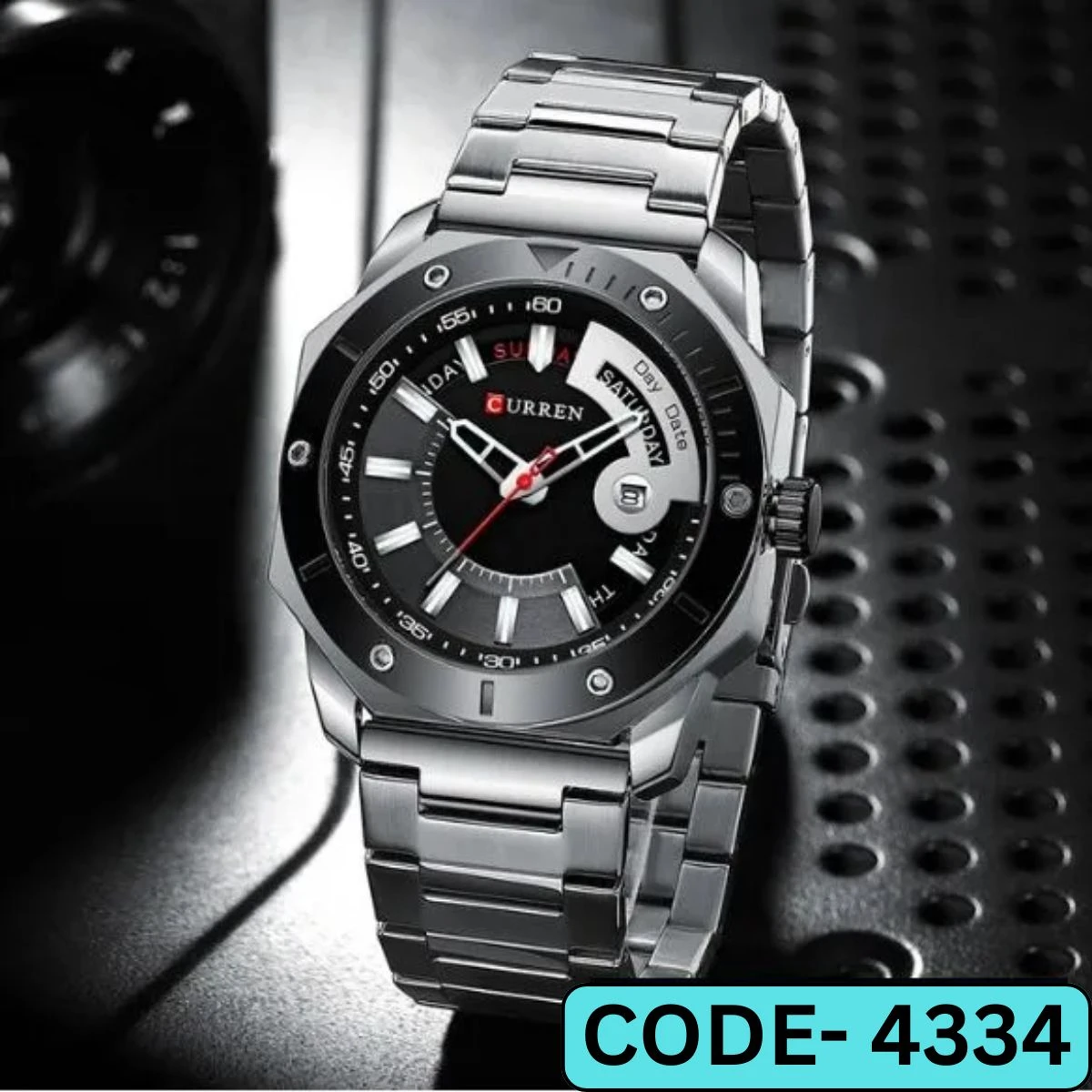 CURREN WATCH MODEL 8344 SILVER CHAIN DIAL BLACK FOR MAN