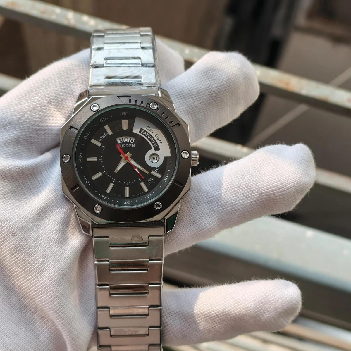 CURREN WATCH MODEL 8344 SILVER CHAIN DIAL BLACK FOR MAN