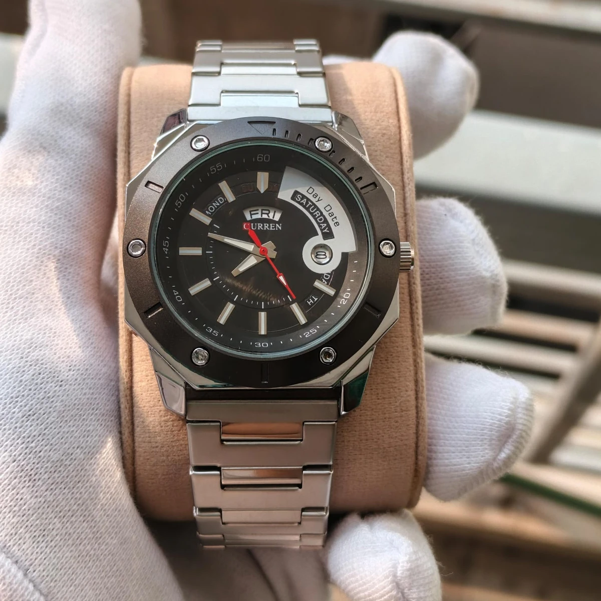 CURREN WATCH MODEL 8344 SILVER CHAIN DIAL BLACK FOR MAN