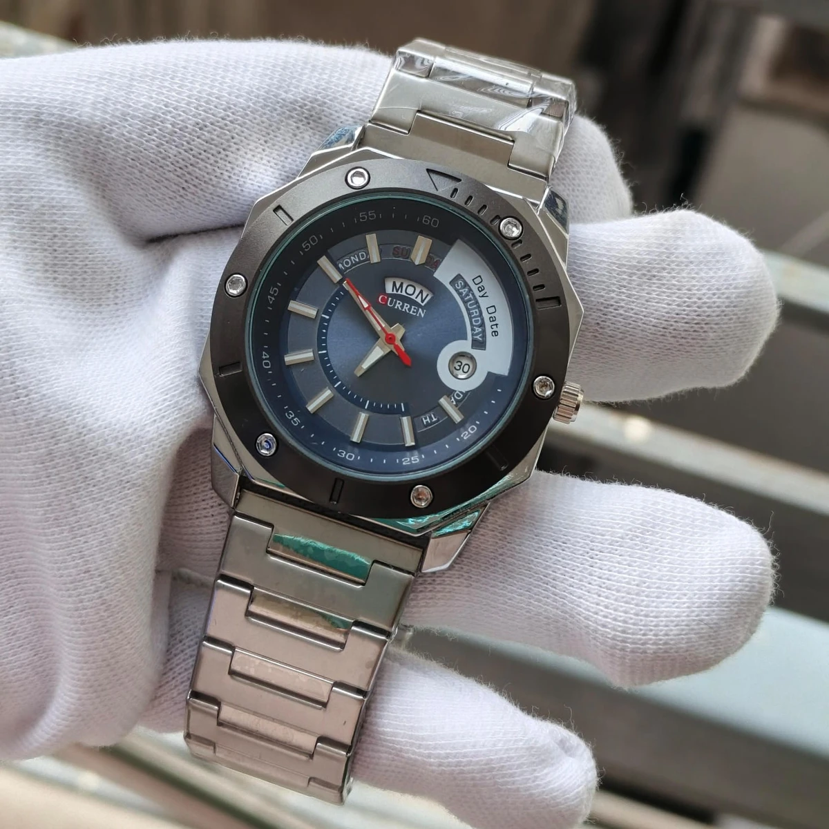 CURREN WATCH MODEL 8344 SILVER CHAIN DIAL BLUE FOR MAN + এক পিস ব্যাটারি ফ্রি।