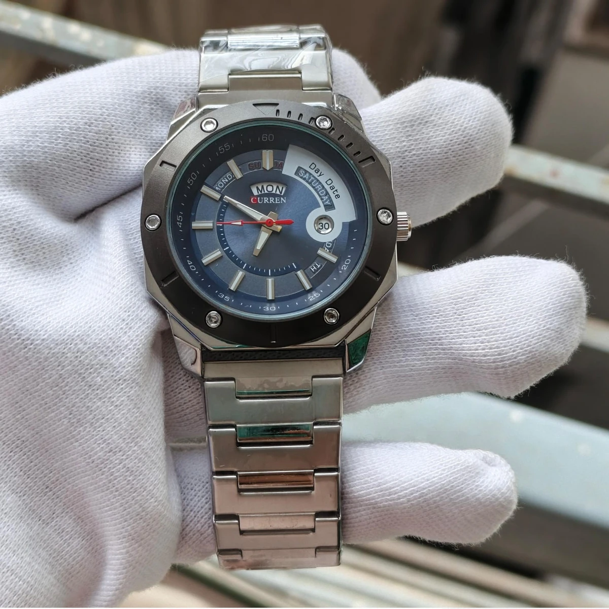 CURREN WATCH MODEL 8344 SILVER CHAIN DIAL BLUE FOR MAN + এক পিস ব্যাটারি ফ্রি।