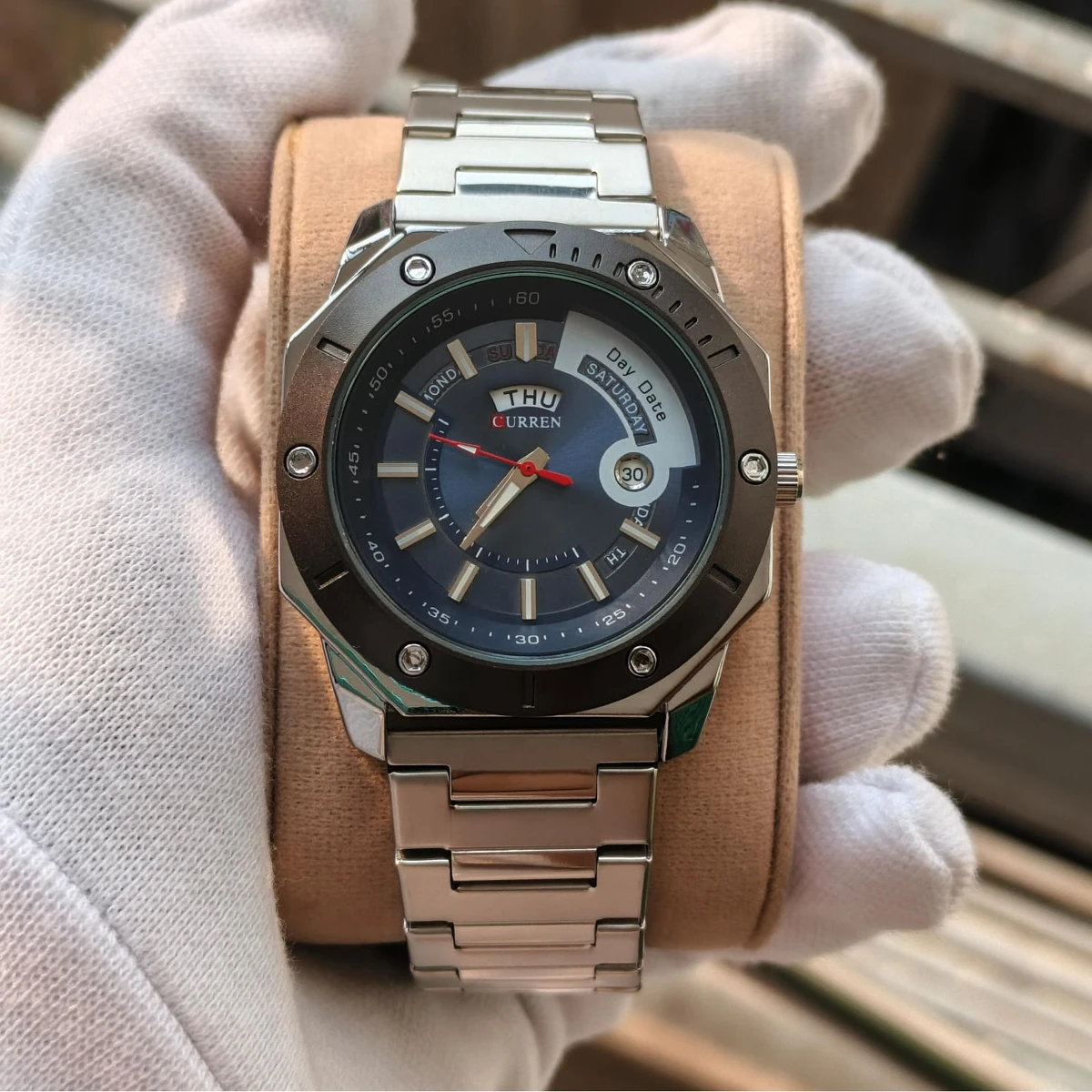 CURREN WATCH MODEL 8344 SILVER CHAIN DIAL BLUE FOR MAN + এক পিস ব্যাটারি ফ্রি।