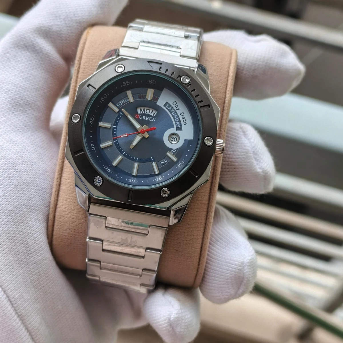 CURREN WATCH MODEL 8344 SILVER CHAIN DIAL BLUE FOR MAN + এক পিস ব্যাটারি ফ্রি।