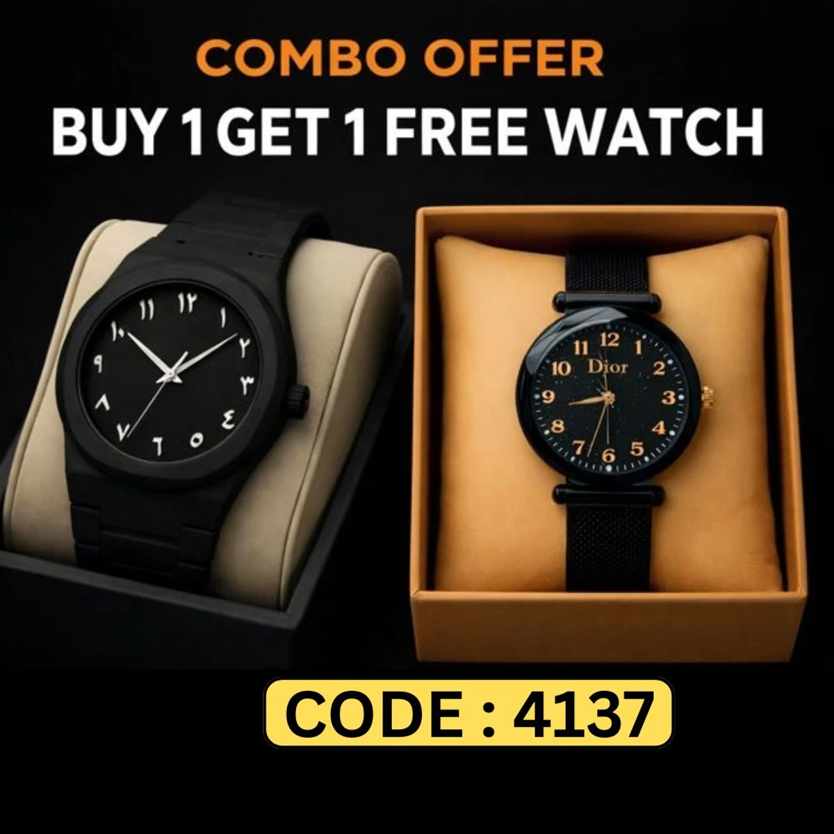 2ps Combo Offer Watch  Arabic Watch Full Black Colour Dial Stone White Arabic + Dior Ladis Mangnet Watch  For Women -  2 পিস ব্যাটারি ফ্রি