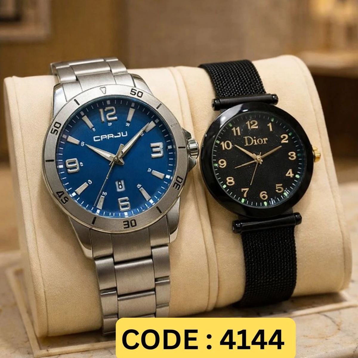 2ps Combo Offer Watch CRRJU MODEL 5003 Date Shoho  Silver Chain Dial Blue Cooler Man Watch date shoho + Dior Ladis Mangnet Watch For Women - 2 পিস ব্যাটারি ফ্রি