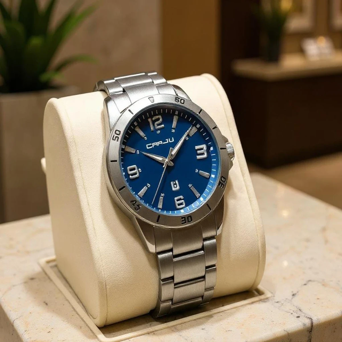 2ps Combo Offer Watch CRRJU MODEL 5003 Date Shoho  Silver Chain Dial Blue Cooler Man Watch date shoho + Dior Ladis Mangnet Watch For Women - 2 পিস ব্যাটারি ফ্রি