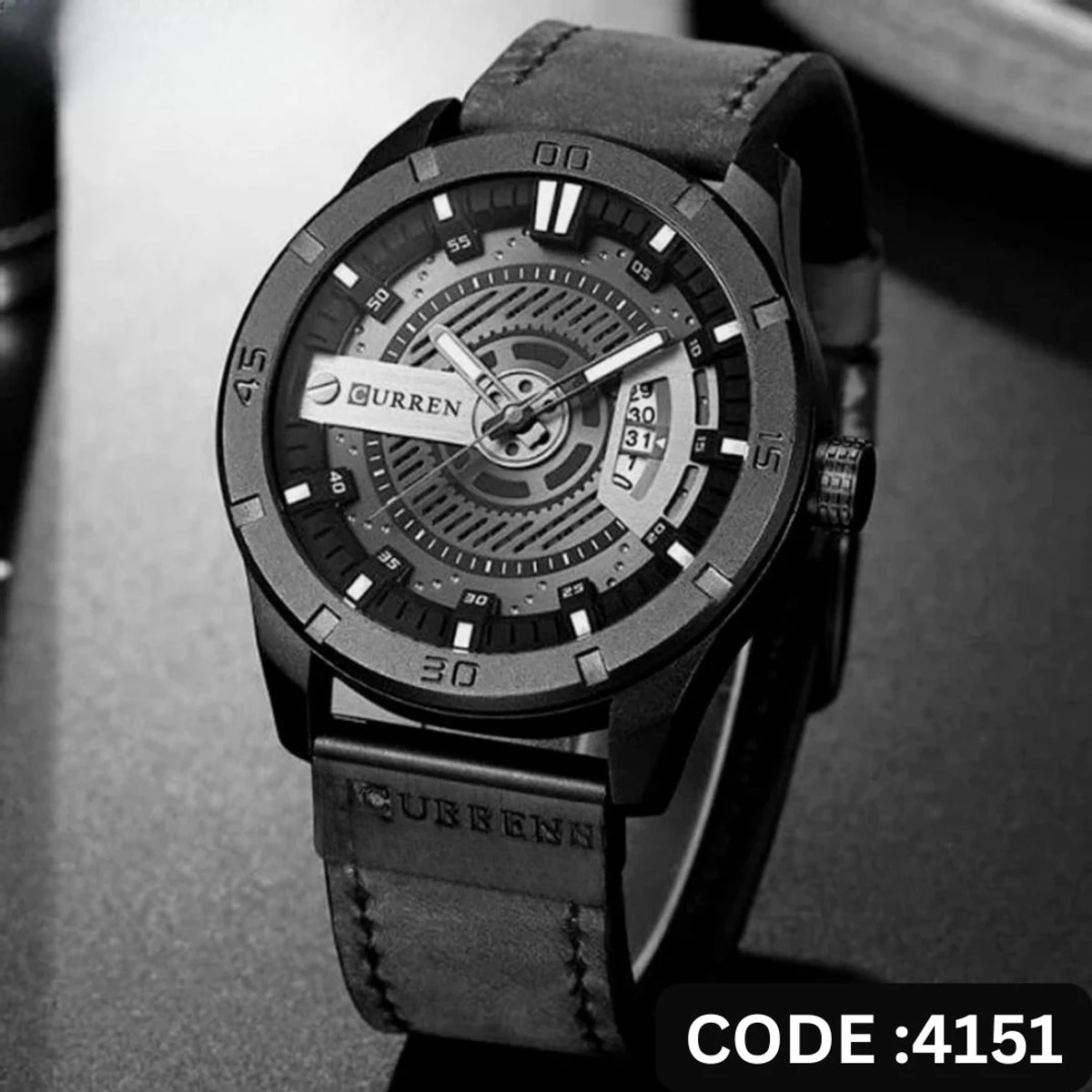 Curren Watch Model 8301 Belt Black Dial Black Colour Watch For Man