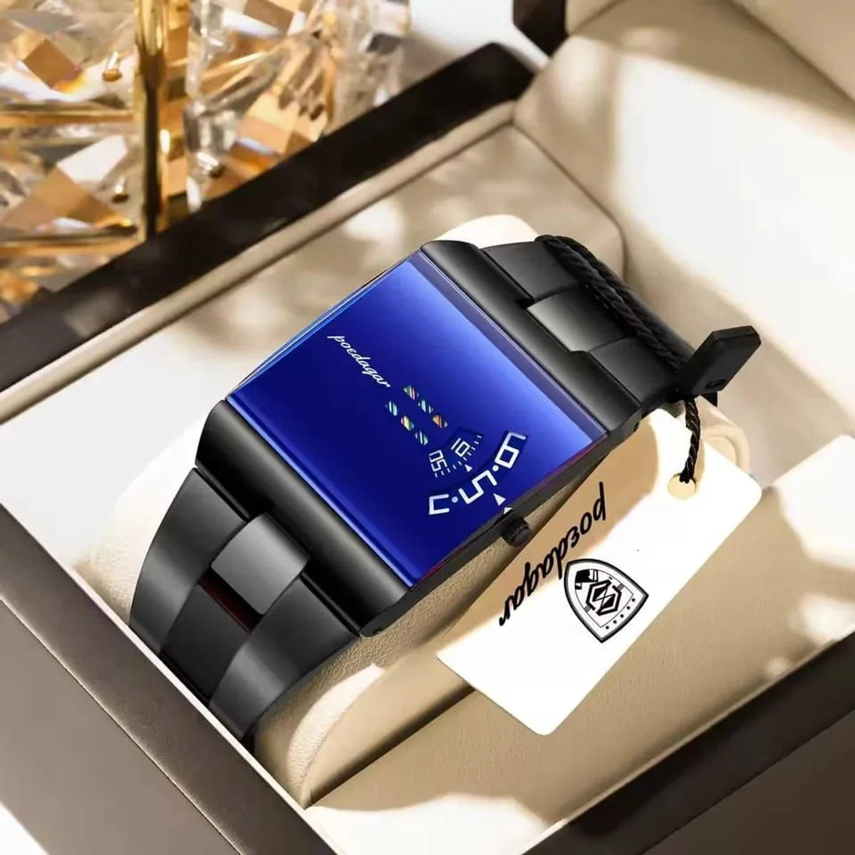 POEDAGAR STAINLESS STEEL WATCH MODEL 857 BLACK CHAIN DIAL BLUE  COLOUR + এক পিস ব্যাটারি ফ্রি