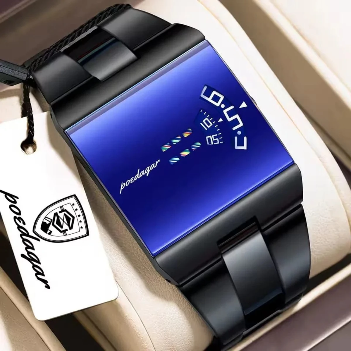 POEDAGAR STAINLESS STEEL WATCH MODEL 857 BLACK CHAIN DIAL BLUE  COLOUR + এক পিস ব্যাটারি ফ্রি