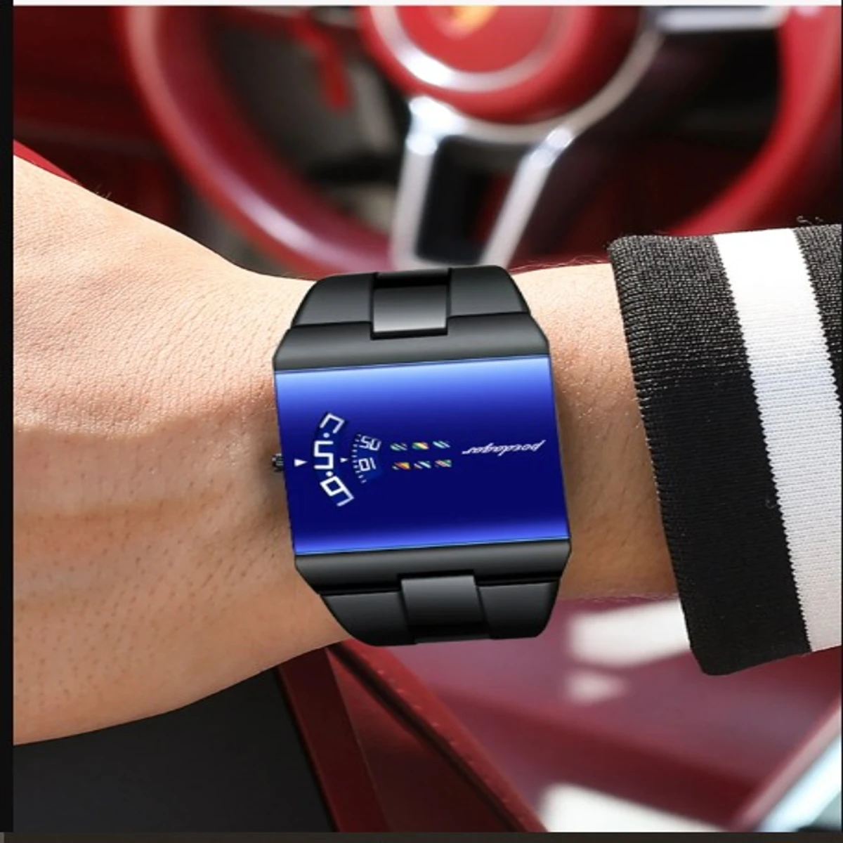 POEDAGAR STAINLESS STEEL WATCH MODEL 857 BLACK CHAIN DIAL BLUE  COLOUR + এক পিস ব্যাটারি ফ্রি