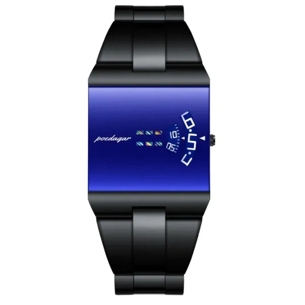 POEDAGAR STAINLESS STEEL WATCH MODEL 857 BLACK CHAIN DIAL BLUE  COLOUR + এক পিস ব্যাটারি ফ্রি