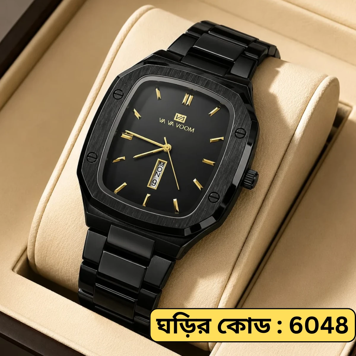 Vava Voom Watch Model 3020 Stainless Steel Watch For Man - Full Black Colour - + এক পিস ব্যাটারি ফ্রি