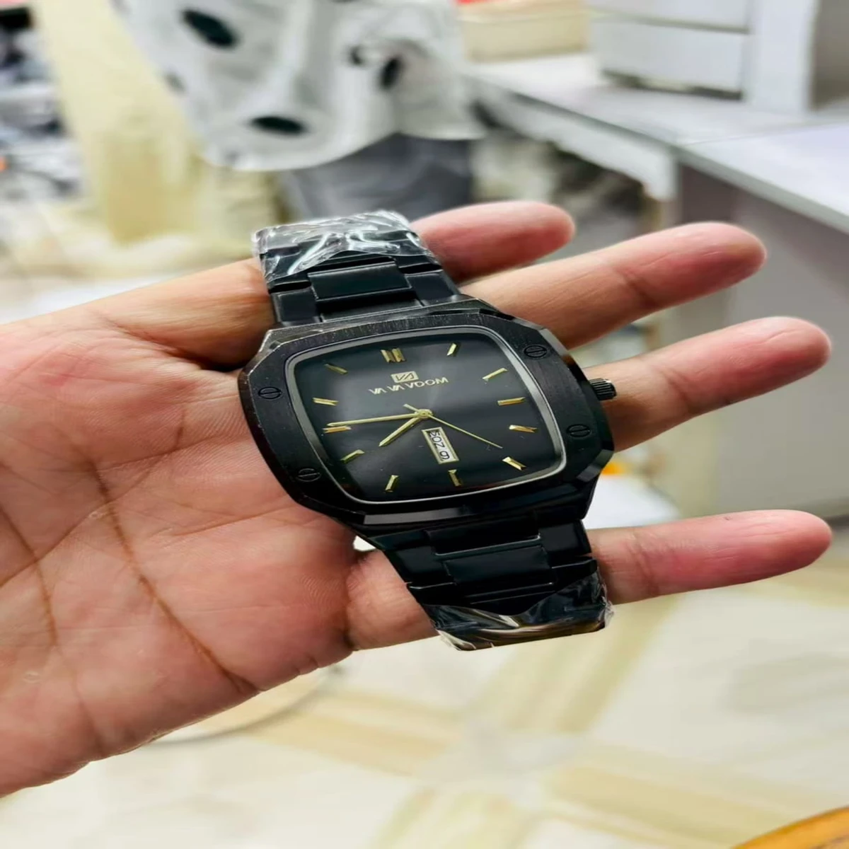 Vava Voom Watch Model 3020 Stainless Steel Watch For Man - Full Black Colour - + এক পিস ব্যাটারি ফ্রি