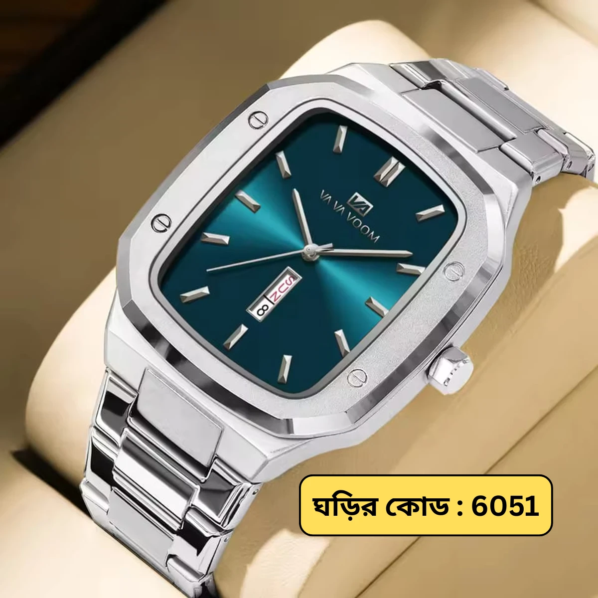 Vava Voom  Stainless Steel Watch Model 3020 Silver Chain Dial Blue Colour Watch For Man + এক পিস ব্যাটারি ফ্রি