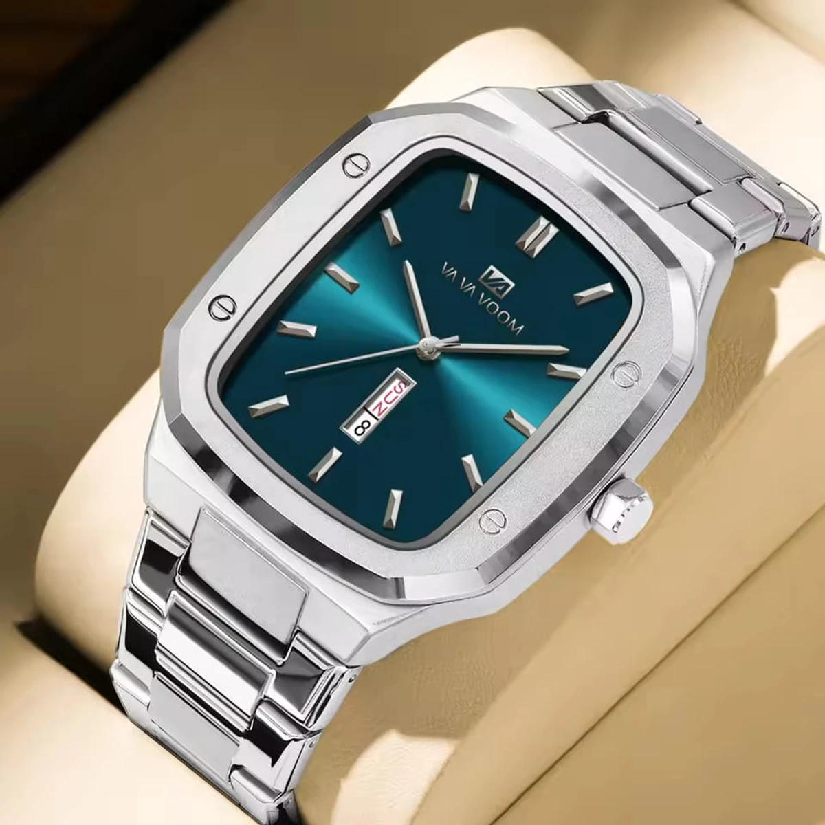 Vava Voom  Stainless Steel Watch Model 3020 Silver Chain Dial Blue Colour Watch For Man + এক পিস ব্যাটারি ফ্রি