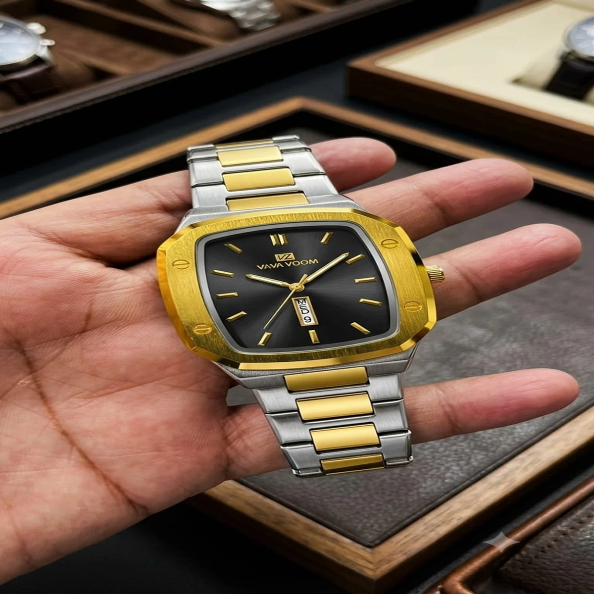 Vava Voom Stainless Steel Watch Model 3020 Toton ar Dial Black Colour Watch For Man + এক পিস ব্যাটারি ফ্রি