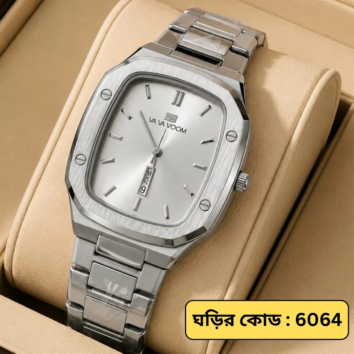 Vava Voom Watch Model 3020 Stainless Steel Watch For Man - Full Silver  Colour - + এক পিস ব্যাটারি ফ্রি