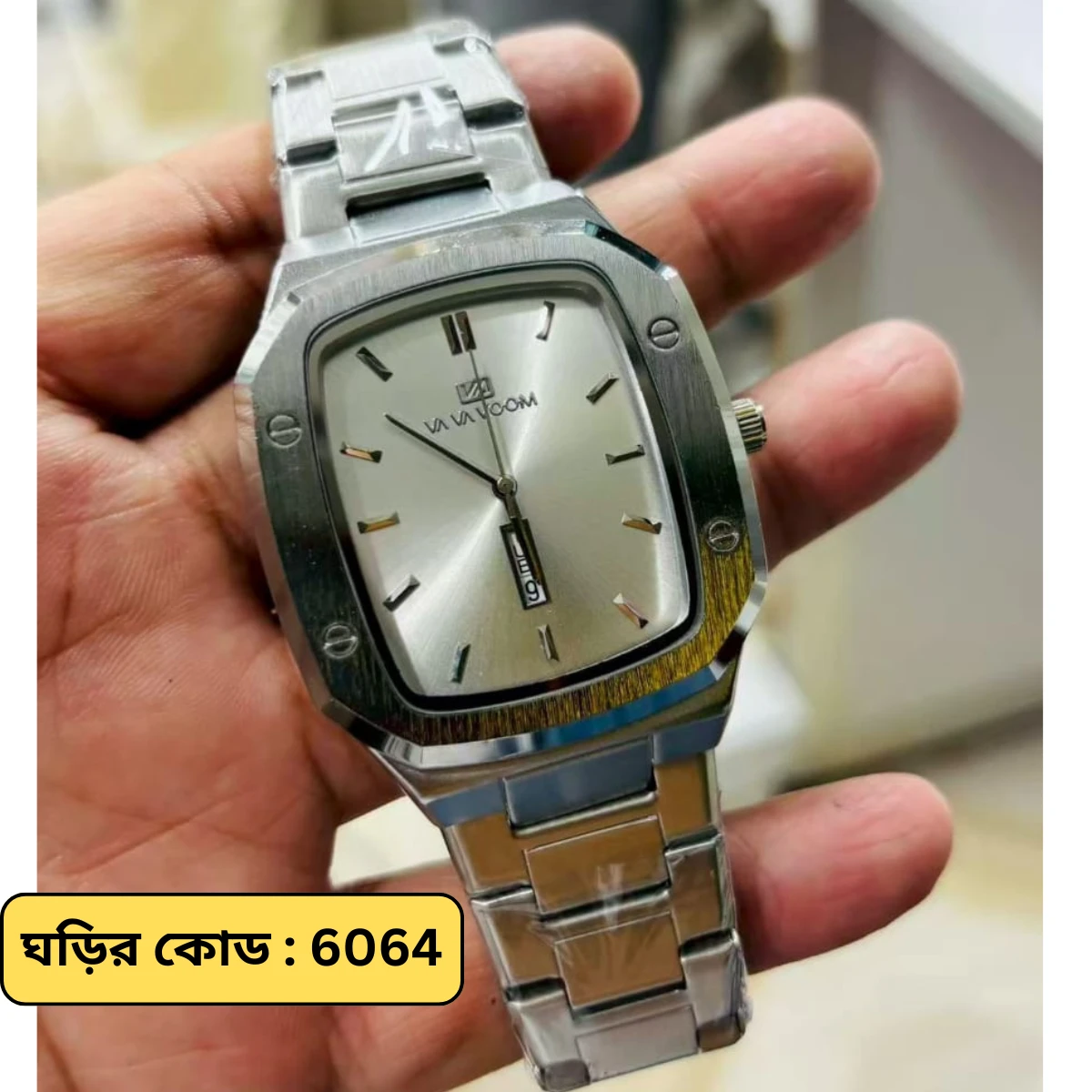 Vava Voom Watch Model 3020 Stainless Steel Watch For Man - Full Silver  Colour - + এক পিস ব্যাটারি ফ্রি