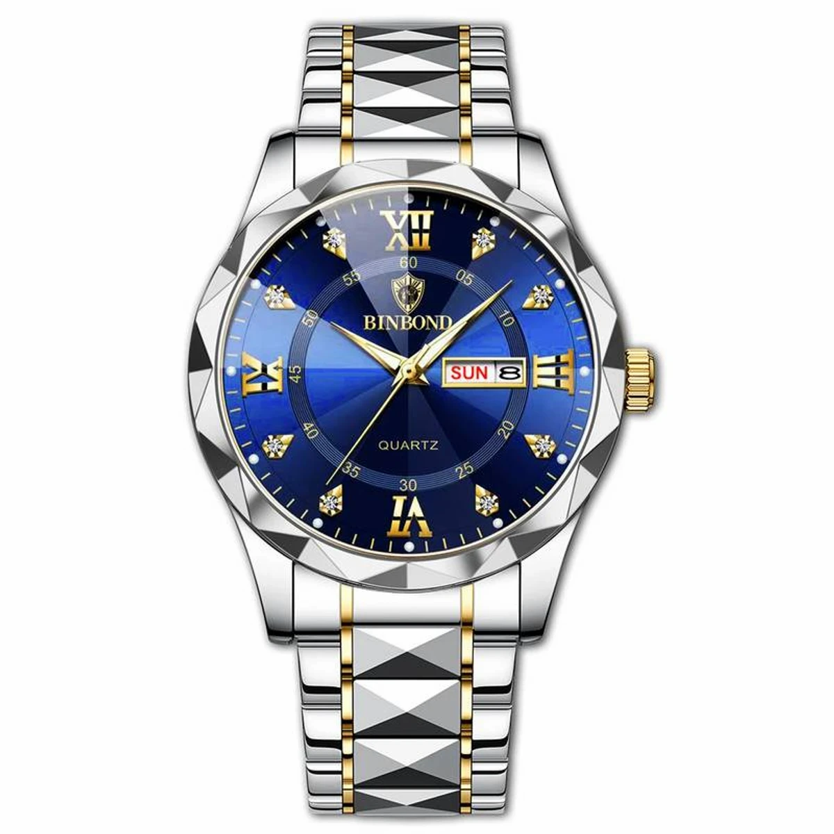 BINBOND NEW DIAMOND CUT DESIGN TOTON AR DIAL BLUE COOLER WATCH FOR MAN + এক পিস ব্যাটারি ফ্রি।
