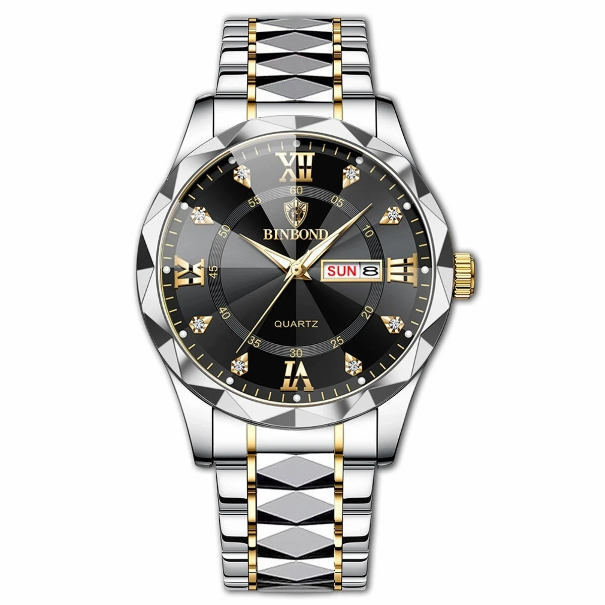 BINBOND NEW DIAMOND CUT DESIGN TOTON AR DIAL BLACK COLOUR WATCH FOR  MAN + এক পিস ব্যাটারি ফ্রি।